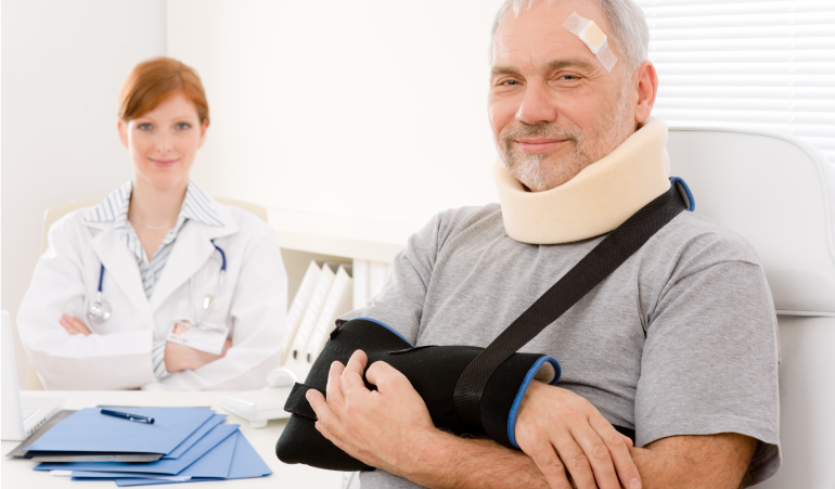 Disabled man filing a disability insurance claim with his doctor.